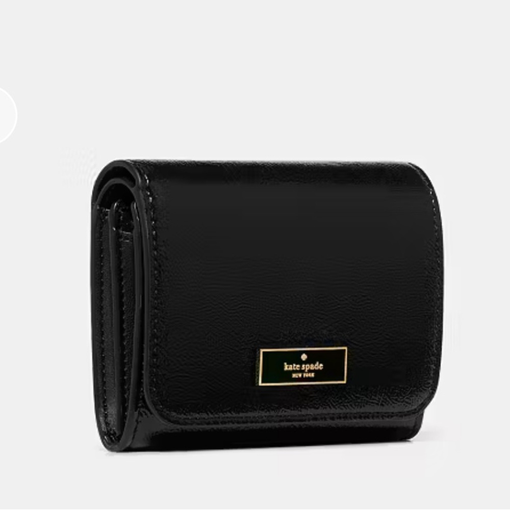 NWT Kate Spade Bridgette Black Crinkle Patent Small Black L-Zip Wallet - Picture 2 of 5